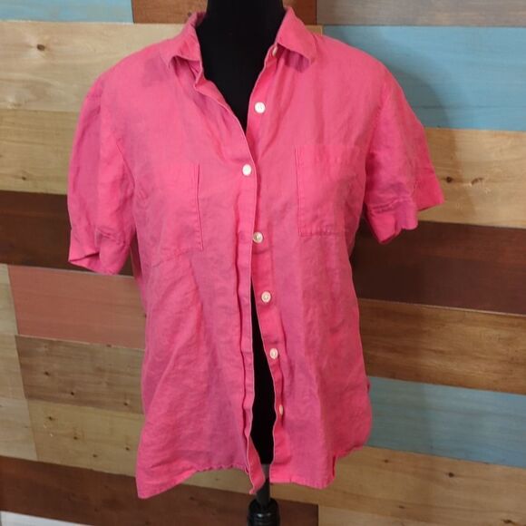 Medium 100% linen pink button down blouse - Picture 1 of 5